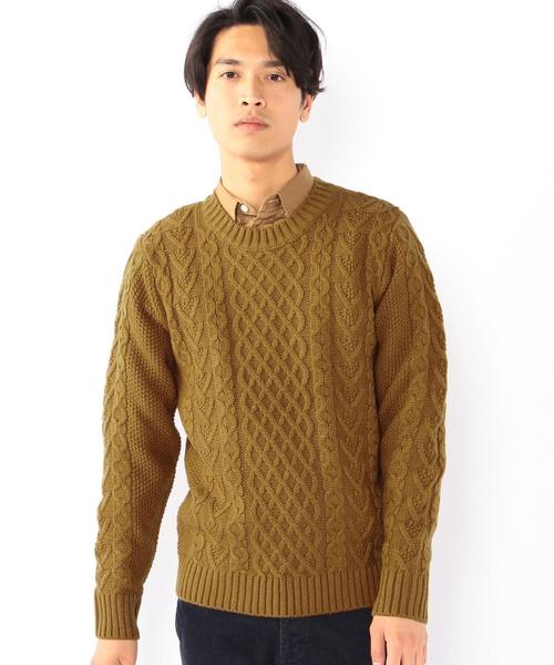 coen（コーエン）の「アランケーブルクルーネックニット（ニット/セーター・メンズ・ネイビー/グレー/マスタード/オリーブ・MEDIUM/LARGE/SMALL/X-LARGE）」の6枚目の写真