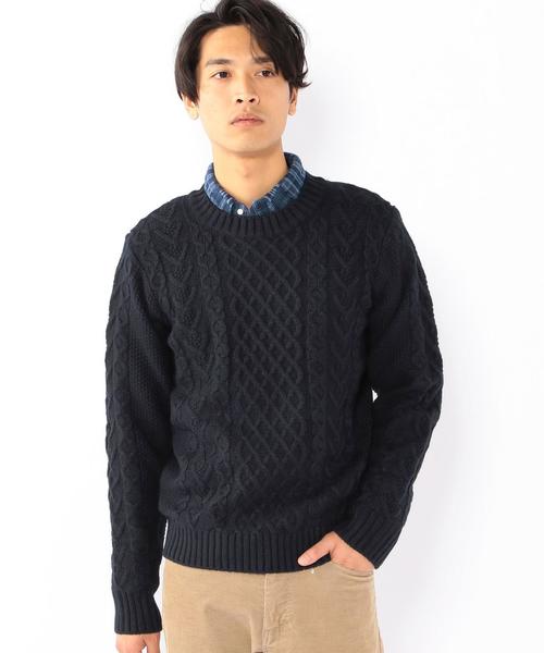 coen（コーエン）の「アランケーブルクルーネックニット（ニット/セーター・メンズ・ネイビー/グレー/マスタード/オリーブ・MEDIUM/LARGE/SMALL/X-LARGE）」の8枚目の写真