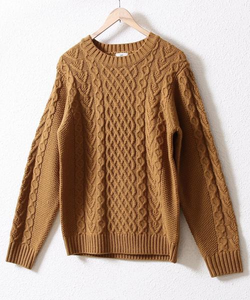 coen（コーエン）の「アランケーブルクルーネックニット（ニット/セーター・メンズ・ネイビー/グレー/マスタード/オリーブ・MEDIUM/LARGE/SMALL/X-LARGE）」の9枚目の写真