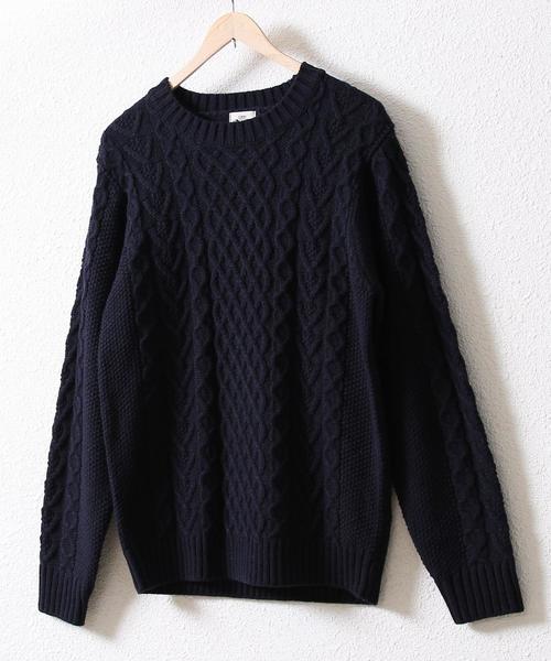 coen（コーエン）の「アランケーブルクルーネックニット（ニット/セーター・メンズ・ネイビー/グレー/マスタード/オリーブ・MEDIUM/LARGE/SMALL/X-LARGE）」の10枚目の写真