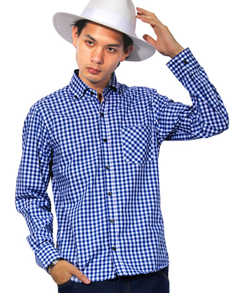 ８(eight)（エイト）の「ギンガムチェック 長袖シャツ 日本製（シャツ/ブラウス・メンズ・ブルー/レッド/ブラック・LARGE/MEDIUM/X-LARGE）」の3枚目の写真