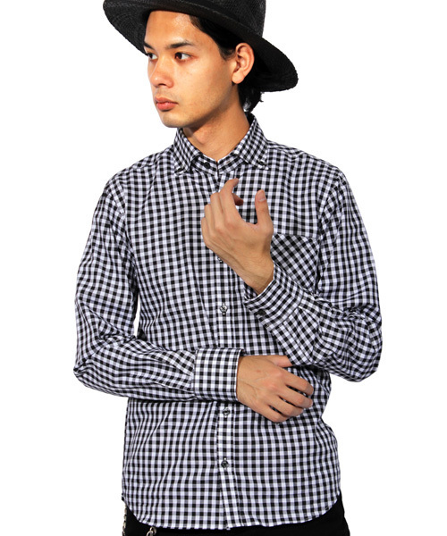 ８(eight)（エイト）の「ギンガムチェック 長袖シャツ 日本製（シャツ/ブラウス・メンズ・ブルー/レッド/ブラック・LARGE/MEDIUM/X-LARGE）」の2枚目の写真