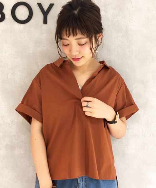 PAGEBOY（ページボーイ）の「太袖スキッパーシャツ（シャツ/ブラウス・レディース・ネイビー/オフホワイト/ブラウン・FREE）」の3枚目の写真