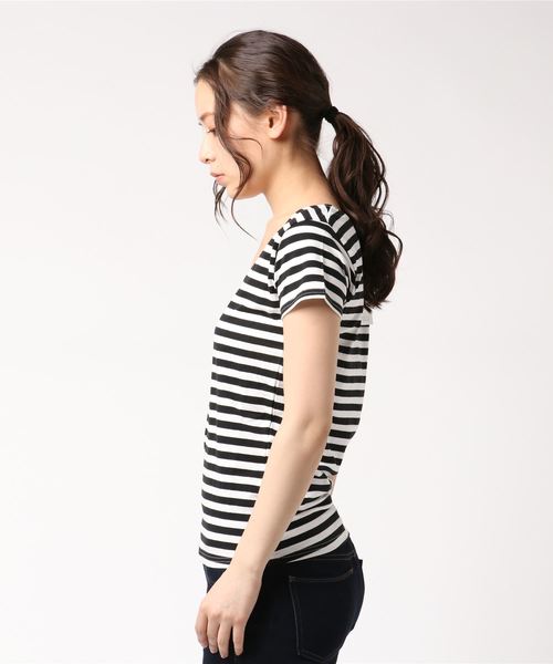 classicalelf（クラシカルエルフ）の「UネックフレンチスリーブチビTシャツ（Tシャツ/カットソー・レディース・グレー/ネイビー/ローズ/カーキ/ブラック/ホワイト/ロイヤルブルー/グリーン/モカ/ストライプ・LARGE/MEDIUM/SMALL/XX-LARGE/X-LARGE）」の11枚目の写真