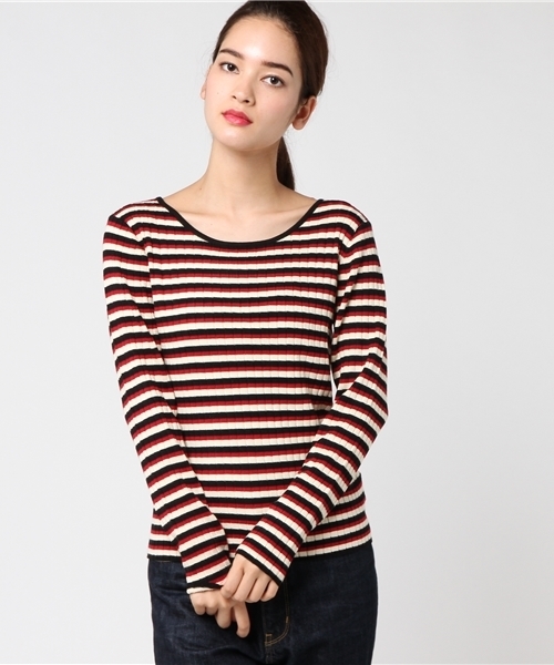 Khaju（カージュ）の「Khaju:マルチボーダー2WAYプルオーバー（ニット/セーター・レディース・ブラック/ブラウン・ONE SIZE）」の10枚目の写真