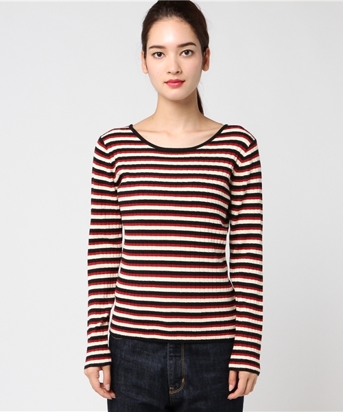 Khaju（カージュ）の「Khaju:マルチボーダー2WAYプルオーバー（ニット/セーター・レディース・ブラック/ブラウン・ONE SIZE）」の3枚目の写真