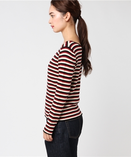 Khaju（カージュ）の「Khaju:マルチボーダー2WAYプルオーバー（ニット/セーター・レディース・ブラック/ブラウン・ONE SIZE）」の4枚目の写真