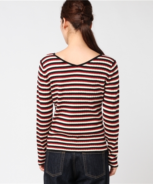 Khaju（カージュ）の「Khaju:マルチボーダー2WAYプルオーバー（ニット/セーター・レディース・ブラック/ブラウン・ONE SIZE）」の5枚目の写真