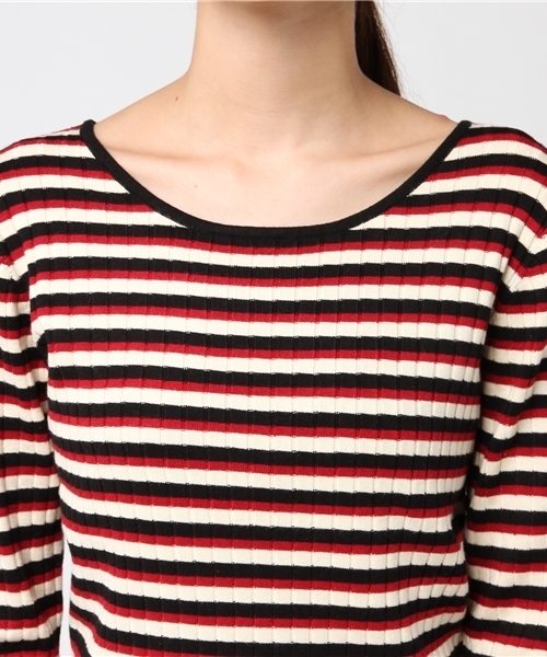 Khaju（カージュ）の「Khaju:マルチボーダー2WAYプルオーバー（ニット/セーター・レディース・ブラック/ブラウン・ONE SIZE）」の6枚目の写真