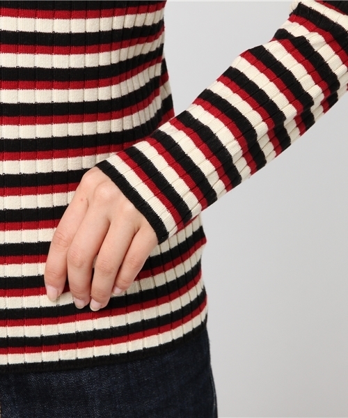 Khaju（カージュ）の「Khaju:マルチボーダー2WAYプルオーバー（ニット/セーター・レディース・ブラック/ブラウン・ONE SIZE）」の7枚目の写真