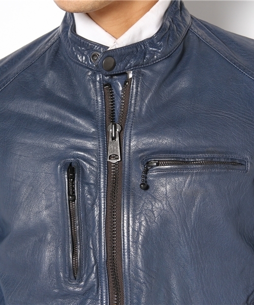 AMERICAN RAG CIE（アメリカンラグシー）の「AMERICAN RAG CIE レザーライダースジャケット 113-ABZ-M122-BL115（ライダースジャケット・メンズ・ブラック/ブルー・1/2/3）」の6枚目の写真
