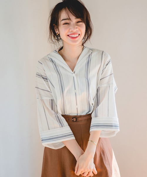 A part by（アパートバイ）の「Cリヨセル／カイキンシャツ8S 786962（シャツ/ブラウス・レディース・ホワイト/ベージュ/ホワイト系その他/ブルー系その他・FREE）」の3枚目の写真