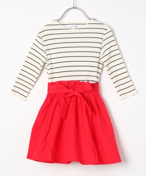 GLOBAL WORK（グローバルワーク）の「【キッズ】ウエストリボンレイヤーワンピース7分袖（ワンピース・キッズ・レッド/イエロー/ネイビー・XX-LARGE/LARGE/MEDIUM/X-LARGE/SMALL）」の3枚目の写真