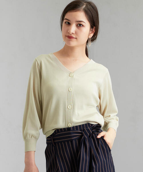 green label relaxing（グリーンレーベルリラクシング）の「[手洗い可能] FFC ショートスリ－ブ 2WAY カーディガン（カーディガン/ボレロ・レディース・ナチュラル/ダークグリーン/ネイビー・FREE）」の2枚目の写真