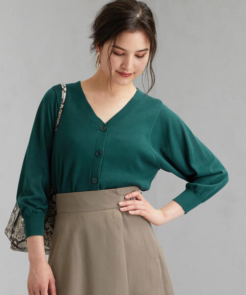 green label relaxing（グリーンレーベルリラクシング）の「[手洗い可能] FFC ショートスリ－ブ 2WAY カーディガン（カーディガン/ボレロ・レディース・ナチュラル/ダークグリーン/ネイビー・FREE）」の3枚目の写真
