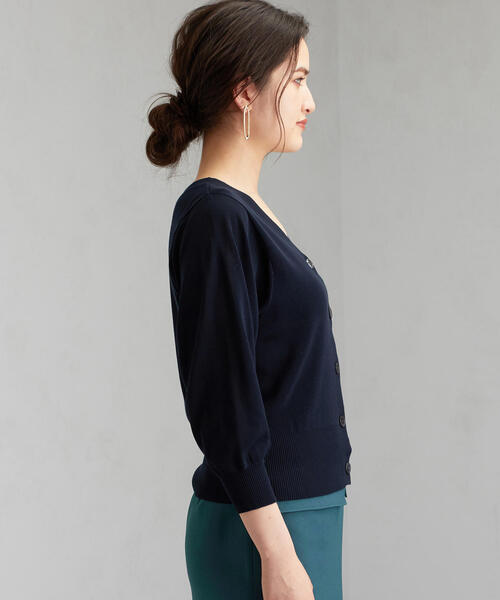 green label relaxing（グリーンレーベルリラクシング）の「[手洗い可能] FFC ショートスリ－ブ 2WAY カーディガン（カーディガン/ボレロ・レディース・ナチュラル/ダークグリーン/ネイビー・FREE）」の7枚目の写真
