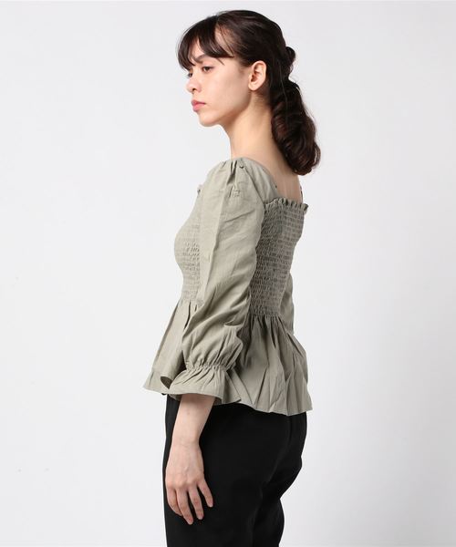 WEGO（ウィゴー）の「WEGO/スクエアシャーリングブラウス（シャツ/ブラウス・レディース・ベージュ/グリーン/ライトブラウン・FREE）」の4枚目の写真