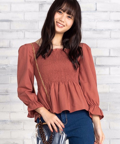 WEGO（ウィゴー）の「WEGO/スクエアシャーリングブラウス（シャツ/ブラウス・レディース・ベージュ/グリーン/ライトブラウン・FREE）」の2枚目の写真