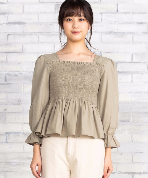 WEGO（ウィゴー）の「WEGO/スクエアシャーリングブラウス（シャツ/ブラウス・レディース・ベージュ/グリーン/ライトブラウン・FREE）」の10枚目の写真
