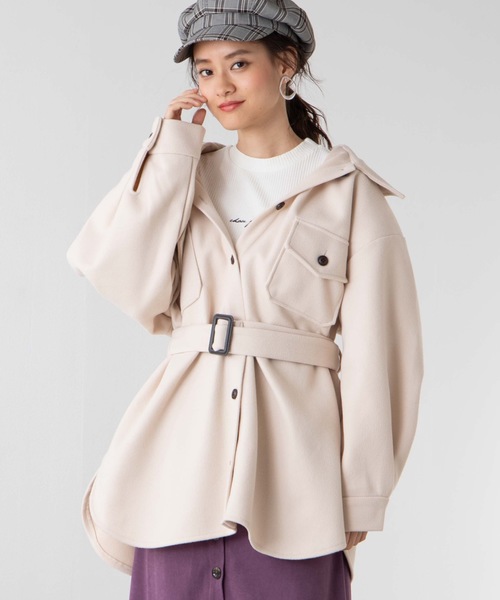 WEGO（ウィゴー）の「DISPARK/ベルト付きCPOシャツジャケット（ミリタリージャケット・レディース・アイボリー/ライトブラウン・FREE）」の2枚目の写真