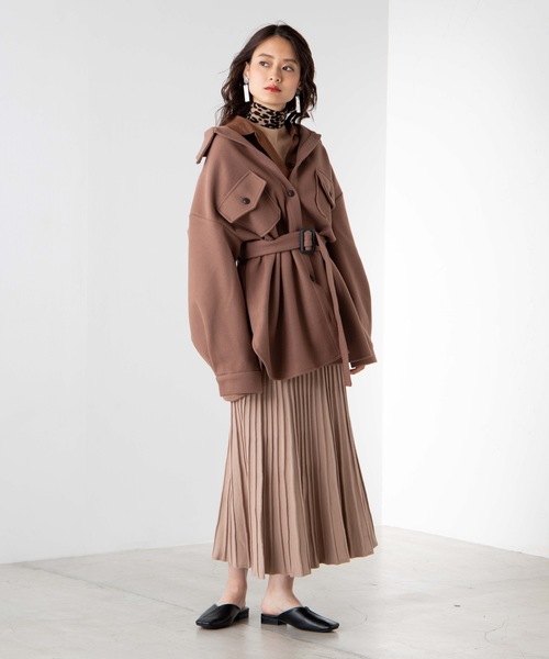 WEGO（ウィゴー）の「DISPARK/ベルト付きCPOシャツジャケット（ミリタリージャケット・レディース・アイボリー/ライトブラウン・FREE）」の4枚目の写真