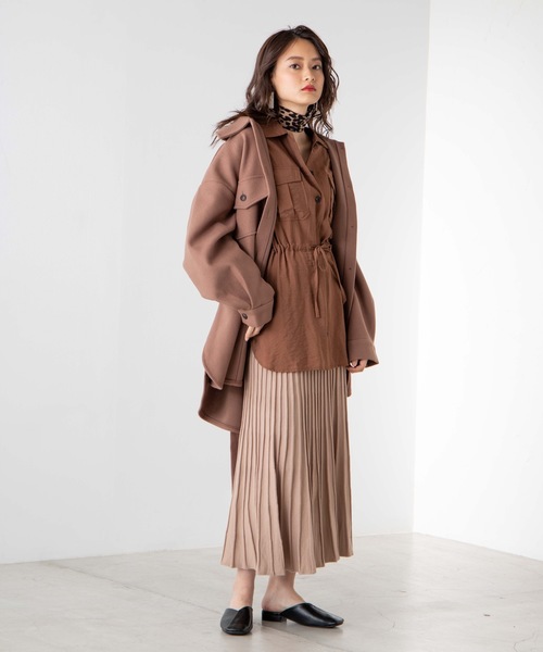 WEGO（ウィゴー）の「DISPARK/ベルト付きCPOシャツジャケット（ミリタリージャケット・レディース・アイボリー/ライトブラウン・FREE）」の5枚目の写真