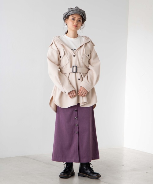 WEGO（ウィゴー）の「DISPARK/ベルト付きCPOシャツジャケット（ミリタリージャケット・レディース・アイボリー/ライトブラウン・FREE）」の6枚目の写真