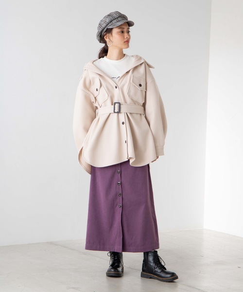 WEGO（ウィゴー）の「DISPARK/ベルト付きCPOシャツジャケット（ミリタリージャケット・レディース・アイボリー/ライトブラウン・FREE）」の8枚目の写真