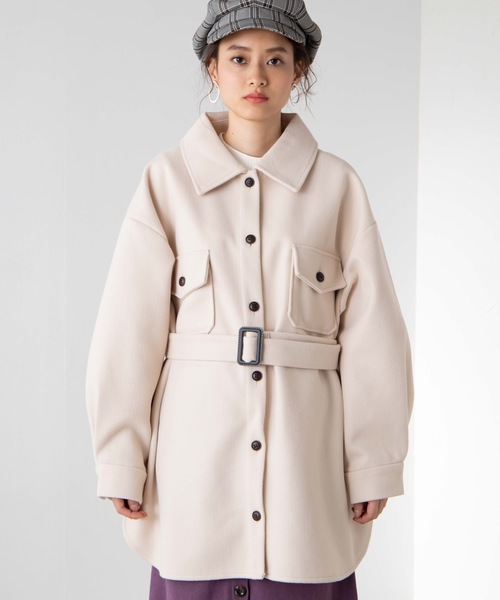 WEGO（ウィゴー）の「DISPARK/ベルト付きCPOシャツジャケット（ミリタリージャケット・レディース・アイボリー/ライトブラウン・FREE）」の9枚目の写真