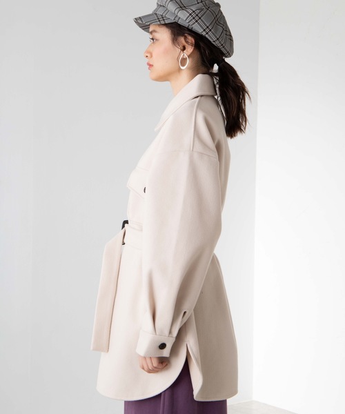 WEGO（ウィゴー）の「DISPARK/ベルト付きCPOシャツジャケット（ミリタリージャケット・レディース・アイボリー/ライトブラウン・FREE）」の10枚目の写真