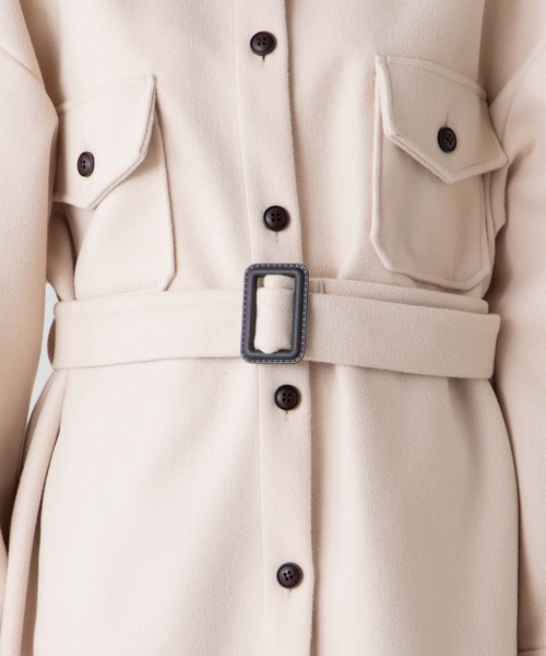 WEGO（ウィゴー）の「DISPARK/ベルト付きCPOシャツジャケット（ミリタリージャケット・レディース・アイボリー/ライトブラウン・FREE）」の12枚目の写真