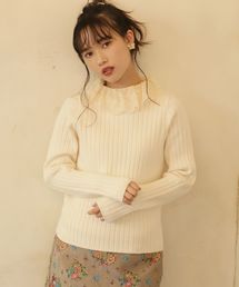 衿レースフリルニット