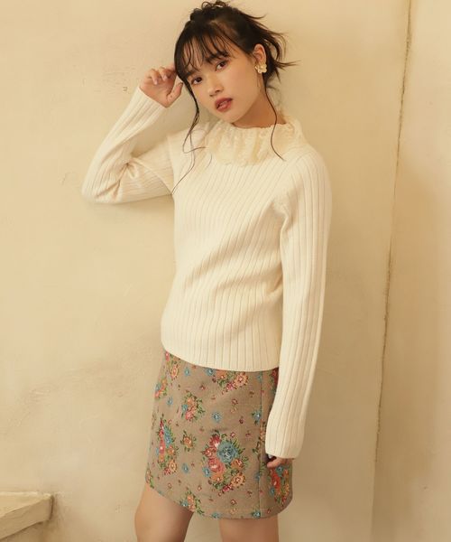 one after another NICE CLAUP(ワンアフターアナザーナイスクラップ)の「衿レースフリルニット(ニット/セーター・レディース・ブラック/オフホワイト/ゴールド・FREE)」の14枚目の写真
