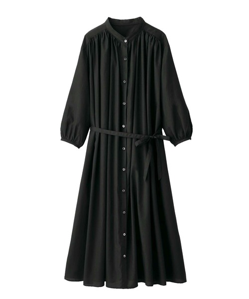 GeeRA(ジーラ)の「バンドカラーギャザーデザインワンピース(ワンピース・レディース・ブラック/ベージュ/ミント・MEDIUM/LARGE/X-LARGE/XX-LARGE)」の4枚目の写真