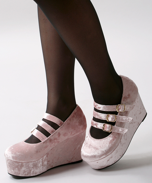 WEGO(ウィゴー)の「WEGO/ベロアパンプス(パンプス・レディース・ブラック/ピンク・LARGE/MEDIUM)」の1枚目の写真