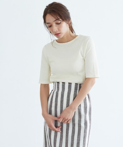 Pierrot(ピエロ)の「バックオープンリブカットソー(Tシャツ/カットソー・レディース・ブラック/ミント/チャコールグレー/アイボリー・M/L)」の5枚目の写真