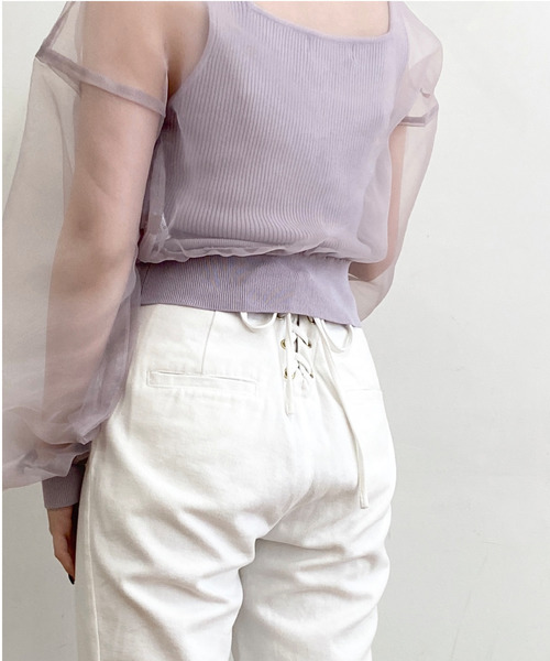 EPIMI E'PIMMY（エピミエピミー）の「バックレースアップセミフレアパンツ（デニムパンツ・レディース・オフホワイト/ブラック/ネイビー/キャメル/ピンクベージュ・SMALL/MEDIUM）」の22枚目の写真