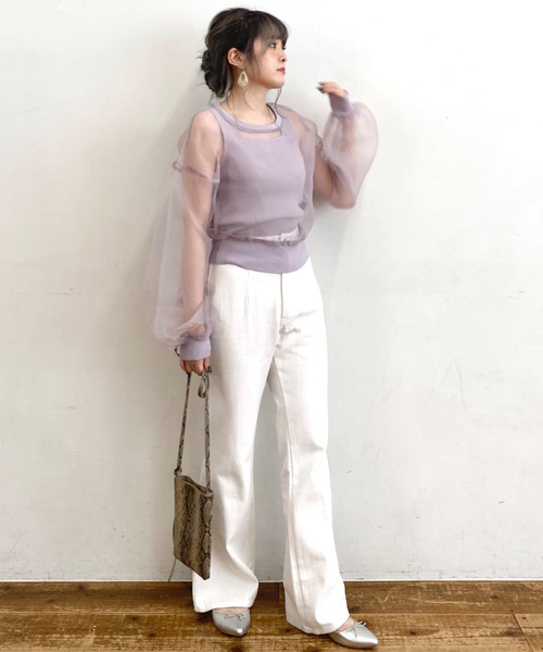 EPIMI E'PIMMY（エピミエピミー）の「バックレースアップセミフレアパンツ（デニムパンツ・レディース・オフホワイト/ブラック/ネイビー/キャメル/ピンクベージュ・SMALL/MEDIUM）」の21枚目の写真