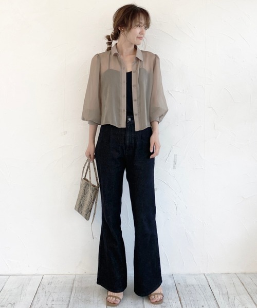 EPIMI E'PIMMY（エピミエピミー）の「バックレースアップセミフレアパンツ（デニムパンツ・レディース・オフホワイト/ブラック/ネイビー/キャメル/ピンクベージュ・SMALL/MEDIUM）」の9枚目の写真