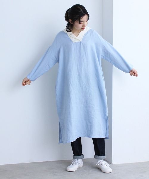 【タグ付き未使用品】ナチュラルトリプルワッシャー セーラーワンピース セール】【WEB限定】〈手洗い可能〉セーラーカラー パイピング