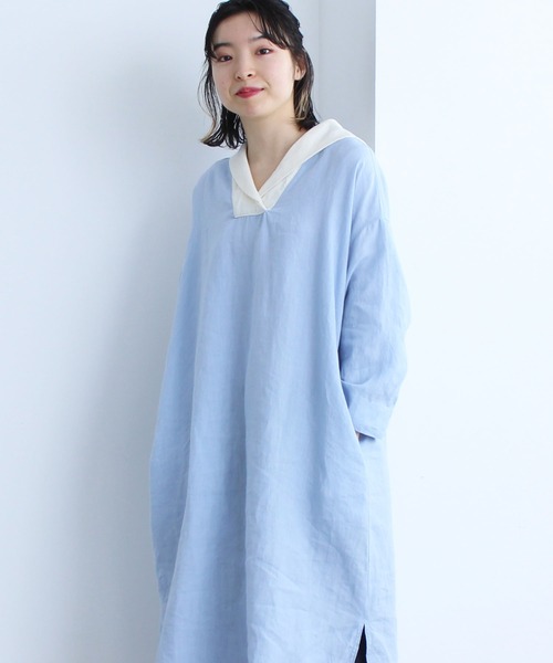 【タグ付き未使用品】ナチュラルトリプルワッシャー セーラーワンピース PAR ICI（パーリッシィ）の「リネンスイングワッシャー セーラー