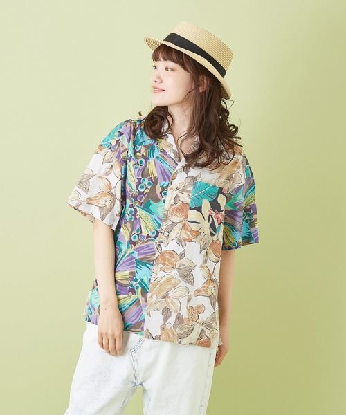 CUBE SUGAR（キューブシュガー）の「キャンブリック 総柄 プリント 開襟シャツ（シャツ/ブラウス・レディース・マルチ/ベージュ系その他/ブラック系その他/パープル系その他・M）」の4枚目の写真