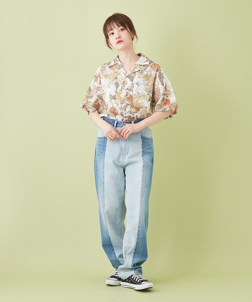 CUBE SUGAR（キューブシュガー）の「キャンブリック 総柄 プリント 開襟シャツ（シャツ/ブラウス・レディース・マルチ/ベージュ系その他/ブラック系その他/パープル系その他・M）」の5枚目の写真