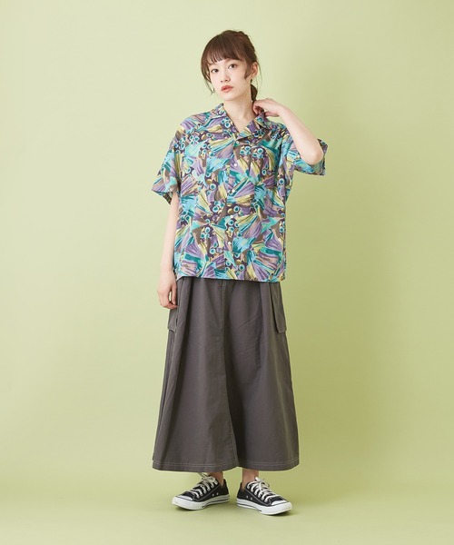 CUBE SUGAR（キューブシュガー）の「キャンブリック 総柄 プリント 開襟シャツ（シャツ/ブラウス・レディース・マルチ/ベージュ系その他/ブラック系その他/パープル系その他・M）」の12枚目の写真