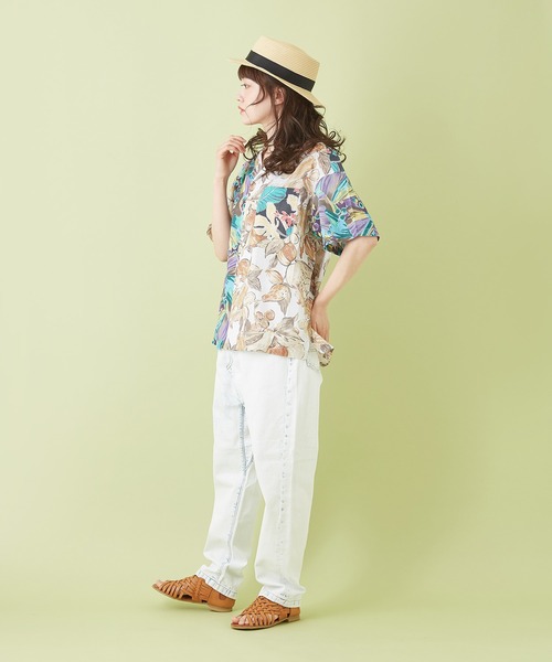 CUBE SUGAR（キューブシュガー）の「キャンブリック 総柄 プリント 開襟シャツ（シャツ/ブラウス・レディース・マルチ/ベージュ系その他/ブラック系その他/パープル系その他・M）」の19枚目の写真