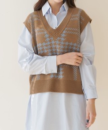 【新色追加】千鳥チェックオーバーニットベスト