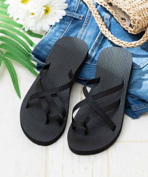 welleg(ウェレッグ)の「軽量クロスストラップフラットサンダル(サンダル・レディース・ブラウン/ブラック・S/LL/3L/XXS/M/L/XS)」の2枚目の写真