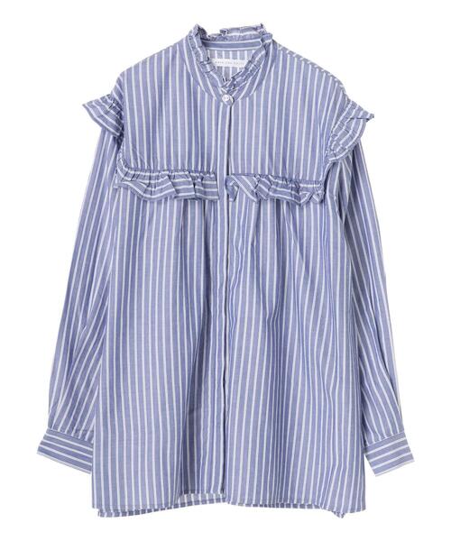 AMERICAN HOLIC（アメリカンホリック）の「スタンドフリルブラウス（シャツ/ブラウス・レディース・ブラック/オフホワイト/ストライプ・FREE）」の4枚目の写真