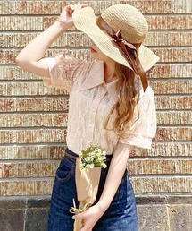 ビッグカラー レースパフスリーブブラウス【ファッションインフルエンサーanchan×anown 限定コラボ】