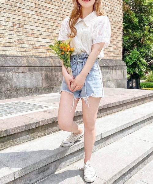 anown（アノン）の「ビッグカラー レースパフスリーブブラウス【ファッションインフルエンサーanchan×anown 限定コラボ】（シャツ/ブラウス・レディース・ホワイト/ピンク・S/M）」の7枚目の写真